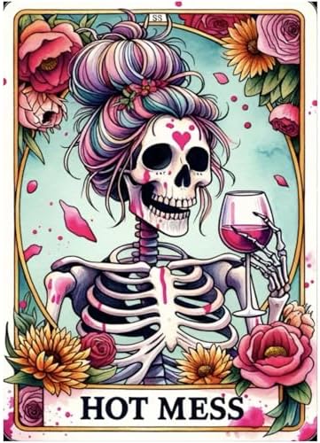 ckdiluy 5D Diamond Art Painting Kit, Hot Mess Floral Skull Design, Full Drill Round Crystal Paint with Accessories, DIY Wall Home Decor, Adult Crafts Gift 12x16 Inch