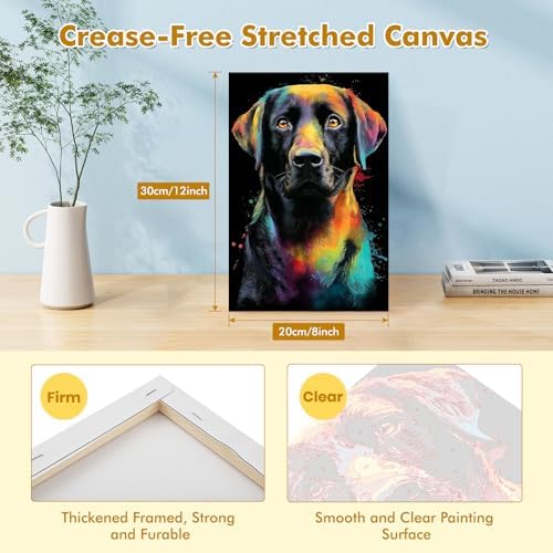 Bowetile Framed Colorful Dog Paint by Numbers Kit for Adults, Adults' Paint-by-Number Kits on Canvas, Painting by Numbers Animal, Acrylic Dog Number Painting for Home Wall Decor, 8x12in