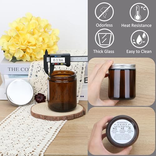 MILIVIXAY 20 Pack 8 OZ Thick Glass Dark Amber Candle Jars with Silver Lids-Bulk Empty Candle Jars for Making Candles-Canning Jar for Spice, Liquid, Sample- Dishwasher Safe.
