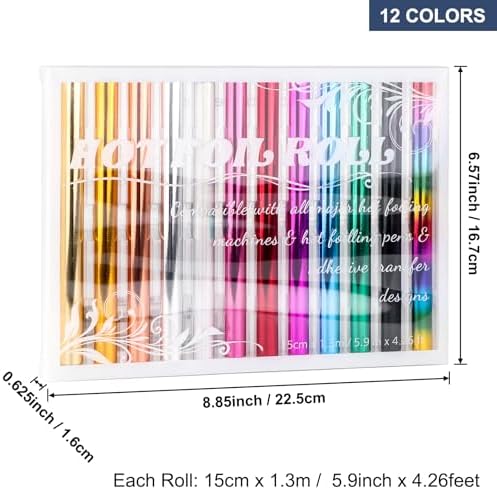 CYFUN DESIGN 24Pcs Hot Foil Roll, 5.9inx4.26ft Glimmers Heat Activated Foil