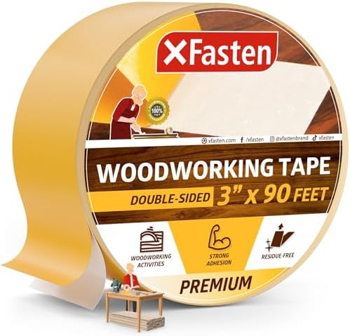 XFasten Double Sided Woodworking Tape 3 Inches x 90 Feet, Residue-Free and Removable Double Sided Wood Mounting Boards Tape for Wood Template, Metal, MDF Edge Banding, Routing, Anchoring
