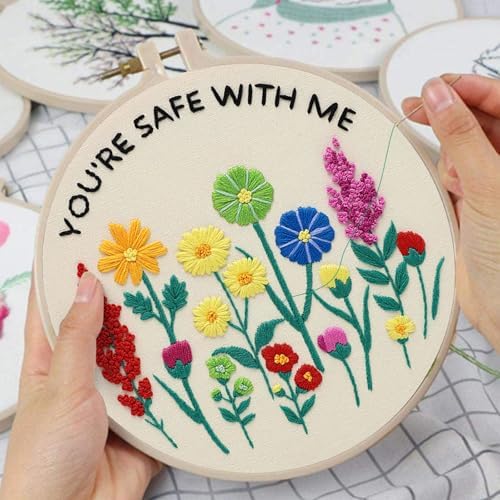 Louise Maelys Embroidery Kit for Beginners, Wildflower Quote DIY Decor