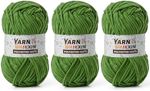 3 Pack Soft Chenille Yarn for Crocheting, Fluffy Chunky Crochet Yarn for Baby Blanket, (5.29oz/196.8yds) Fuzzy Velvet Yarn for Amigurumi&DIY Puzzle、Crafts、Scarf(3 Army Green)