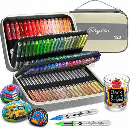 120 Color Acrylic Paint Markers Set – Soft Brush Tip Acrylic Paint Pens and Markers for Artists, DIY Crafts, Canvas, Wood, Glass, Rocks, Fabric and More Creative Projects(GREY)