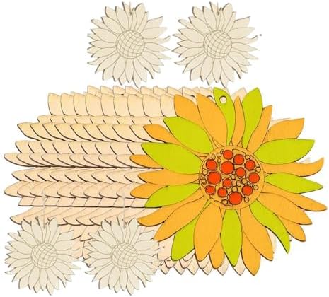 Wooden Sunflower Ornament 10pcs Blank Wood Ornaments,3.5X3.5 in Used for Painting and Decoration DIY Technology, Hanging skrnrhrery