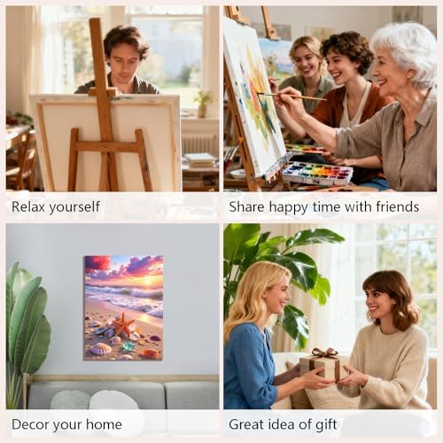 Muzagroo Paint by Numbers Oil Painting Kits for Adults DIY Beach Oil Painting for Beginners Hand Crafts Kits with Brushes and Acrylic Paints 16x20 inches (Beach)