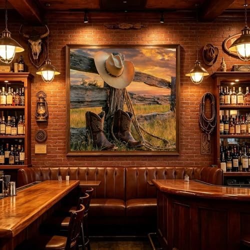 Accompany Wind Western Cowboy Diamond Art Kits for Adults,5D Cowboy Boots Diamond Painting Kits for Beginners,DIY Round Full Drill Diamonds Gem Art Crafts for Home Wall Decor Gifts 14x14 Inch