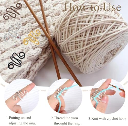 4Pcs Crochet Rings for Finger, Crochet Tension Ring for Crocheting Open Adjustable Yarn Guide Crochet Tension Ring Crochet Accessories Knitting Ring for Finger (Multicolor-B), SATONBEYI
