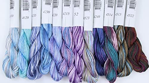KCS Big skeins of 25 Meters Size 25 Color Variegated Cross Stitch Stranded Threads,12 skeins,07