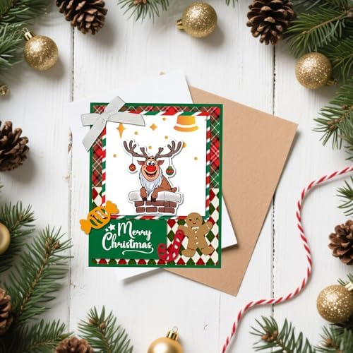 GLOBLELAND Christmas Cartoon Reindeer Clear Stamps for Card Making Funny Reindeer Silicone Clear Stamps Merry Christmas Transparent Stamp Seal for DIY Scrapbooking