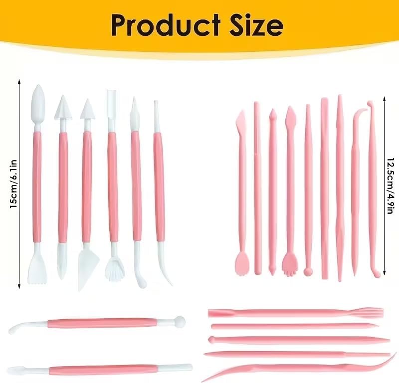 22 PCS Clay Sculpting Tools Set, Pink Air Dry Clay Tools & Polymer Clay Tools Kit, Double-Ended Plastic Modeling Tools for Pottery, Polymer Clay, Air Dry Clay & DIY Crafting for Adult