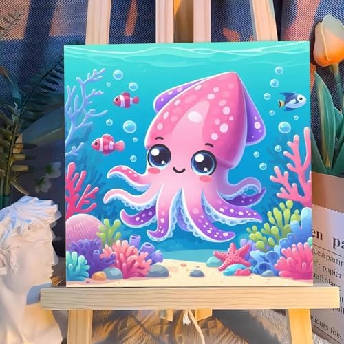Reivworl Octopus Paint by Numbers Kit for Kids with Frame 8×8 inch