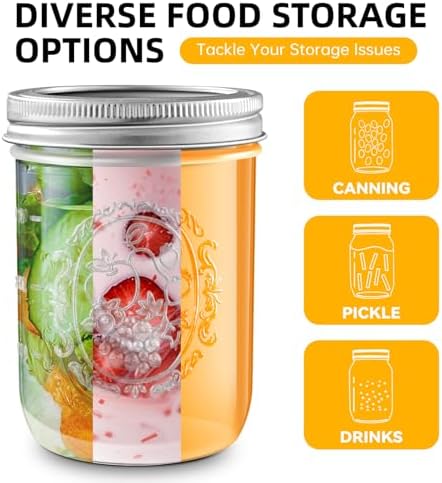 Miuyhji 16 oz Wide Mouth Glass Mason Jars with Lids, 9 Pack for Canning