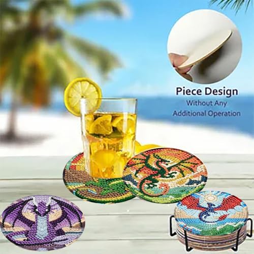 Zythron 8 Pack Diamond Art Coasters,Dragon Diamond Painting Coasters Kits