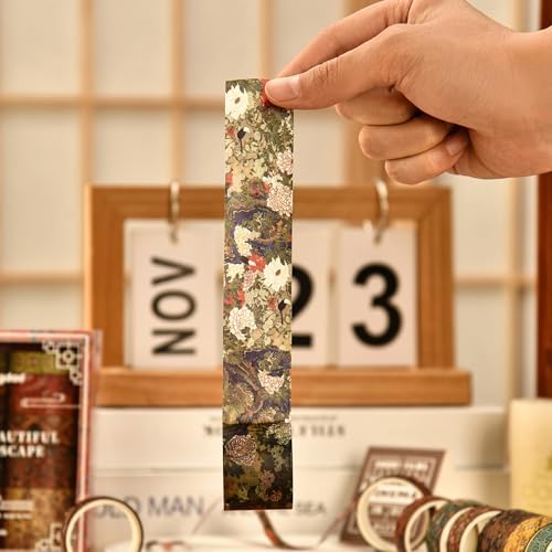 12 Rolls Chinoiserie Washi Tape Set Chinese Arts Adhesive Tapes Geometric Garden Decorative Masking Tape Sets for Craft, Kids, Scrapbook, DIY, Gift Wrapping (Echoes of Loulan)