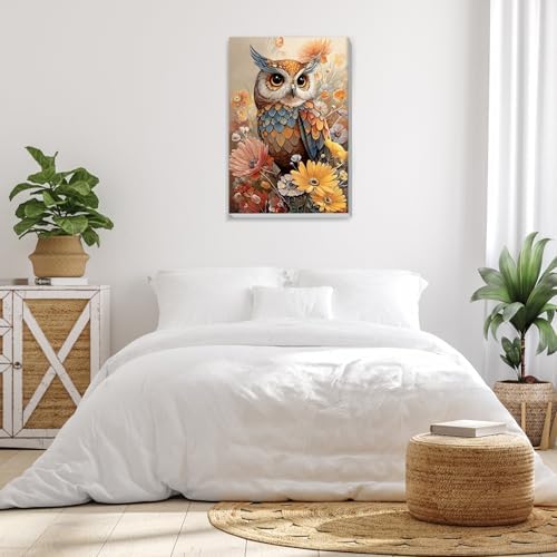 Bowetile Paint by Numbers Owl Kit for Adults, Framed Painting by Numbers Animal, Adults' Paint-by-Number Kits on Canvas, Acrylic Flower Number Painting Gifts for Home Wall Decor, 8x12in