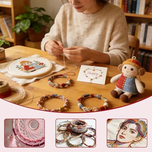 Premium Rainbow Color Embroidery Floss - Cross Stitch Threads - Friendship Bracelets Floss - Crafts Floss - 14 Skeins Per Pack Embroidery Floss, Cranberry Gradient
