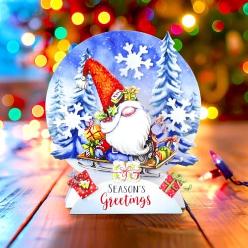Katy Sue Christmas Gnomes Die Cut Pop Up Card Making Kit for Adults. Makes 12 Cards & Contains Gnome Die Cut Decoupage Paper Sheets, Supports, Envelopes, & Foam Pads For Christmas Card Making Supplies