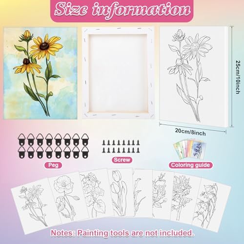 COCHIE 8 Pack 8x10 Inches Flowers Theme Pre Drawn Canvas to Paint, Pre-Printed Canvas for Ladies Sip and Paint Party Favor, Pre Sketched Canvases for Painting for Adults