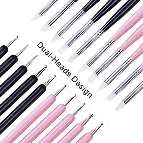 5pcs Nail Art Dotting Tools Pen Dual Head UV Gel Carving Pen Nail Silicone Brushes Set Pottery Clay Sculpting Modeling Painting Drawing Tool DIY Art Craft (Black)