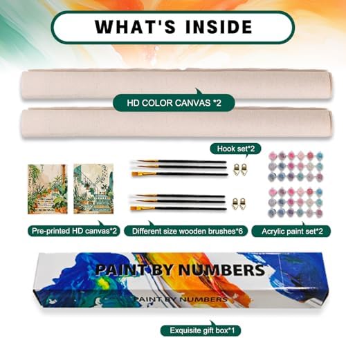 Possoco 2 Pack Paint by Numbers Kit for Adults Beginner, Boho Green Plant Adult Paint by Number Kits on Canvas, DIY Acrylic Number Painting for Adults for Home Wall Decor Gift 16x20 Inch