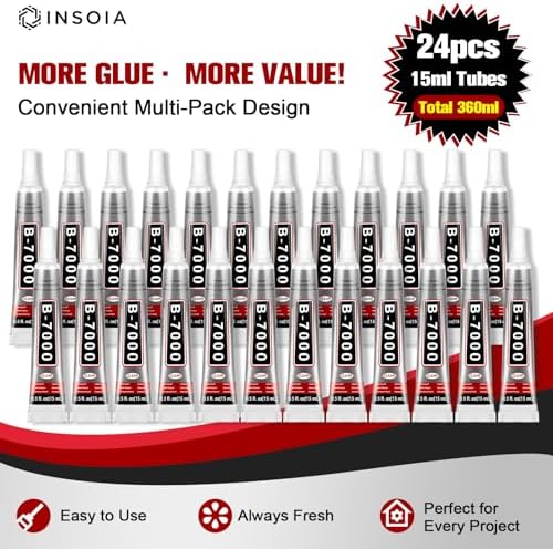 INSOIA Bedazzling Glue B7000 Clear, 24 x 15ml Precision Tip