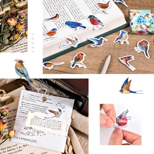Bird Stickers, Obujopal 46PCS Small Fly Bird Stickers for Junk Journal Scrapbooking Bullet Journal Kids DIY Planners Collage Diary Album Laptop Phone Cases and Art Crafts, 23 Patterns