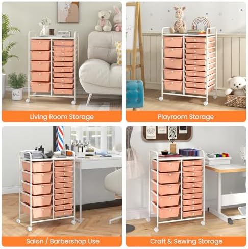 Giantex 15 Drawers Rolling Cart, Classroom Organizers, Storage Cart with Wheels, for Teacher Office Home School Supplies Tool Craft Art Paper