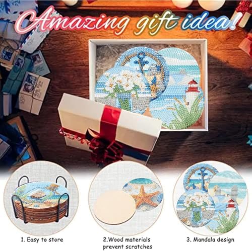 8 Pcs Beach Diamond Art Coasters Kits, Diamond Painting Coasters Kits ﻿ ﻿