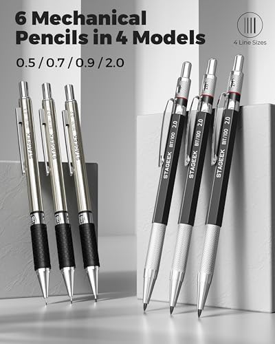 STAGEEK Mechanical Pencil Set with Canvas Bag 30 Count, Drawing Pencils 0.5, 0.7, 0.9MM & 3PCS 2MM Sketching Pencils with 464PCS Lead Refills (6B 4B 2B HB 2H 4H Color) for Artist Drafting Drawing