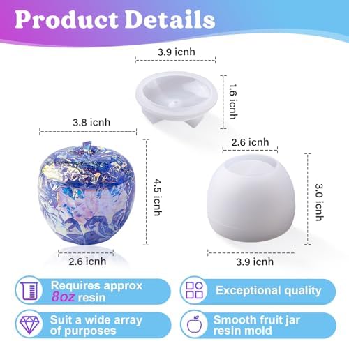 LET'S RESIN Resin Molds Jar, Apple Shaped Life-Size Silicone Jar Molds for Resin with Lid Stem, Fruit Ornaments Epoxy Resin molds for Resin Crafts, Resin Art, Christmas Decor, Gifts