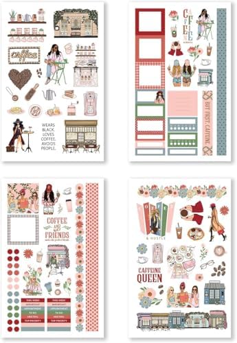 Hobonichi Compatible A5 Planner Sticker Book – Coffee Queen Collection Coffee-Themed Decorative & Functional Stickers for Cousin & Weeks Size Planners, Journals & Creative Planning