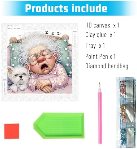 Diamond Painting Kits for Adults, Sleeping Granny Pattern Design Special Shape Diamond Art Kits for Beginners, DIY Diamonds Paintings Art for Home Wall Decor Gift