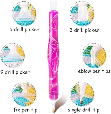 RaySoar Diamond Painting Art Drilling Dot Pen with Tips Nibs Placers Tool Accessories for Adults, Gem Rhinestone Picker Stylus Blooming Purple