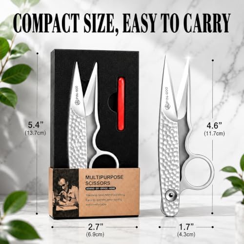 Premium Sewing Scissors, Sharp Precision Thread Snips with Stainless Steel Blades, Upgrade Small Craft Scissors with Silver Hammered Handle for Embroidery, Quilting, Fabric, & DIY Projects