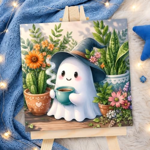 AUKELHJ Paint by Numbers Kit for Kids with Frame, Halloween Ghost, 8X8 inch