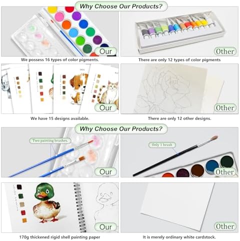 Watercolor Workbooks, 16 Colors Water Color Books Paint Set for Adults, Watercolor Coloring Book for Beginners, Water Color Workbook, 15 Beautiful Paintings for Beginners (Animals)