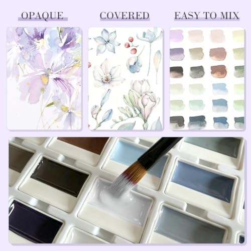 ABEIER Watercolor Paint Set, 24 Colors Opaque Semi-Solid, Muted Gray