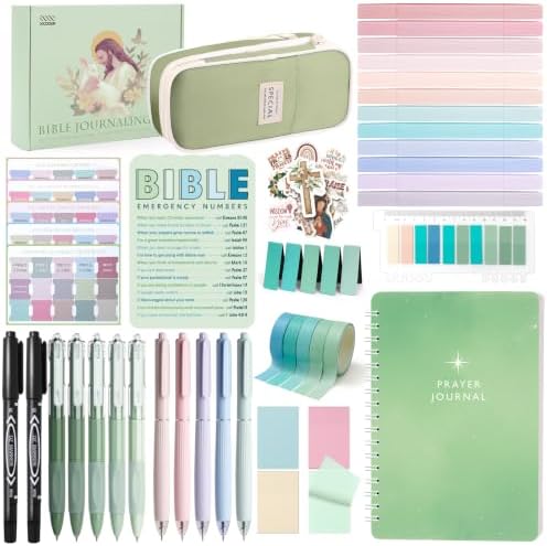 XKDOUS 50 Bible Study Supplies Journaling Kit with Journal and Case, Green