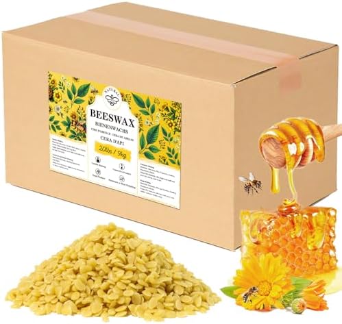 Beeswax pellets 20LB, VEGISHINE Pure Beeswax for Skin, Natural Yellow Beeswax for Candle Making, DIY Skin Care, Lip Balm, Polishing, Lotion, Soap, Candle Making Supplies