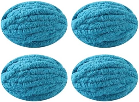 Chunky Yarn for Hand Knitting, No7 Thick Yarn, 250Grams 32Yards, Pack of 4, Perfect for Knitters and Crafters (Lake Blue)