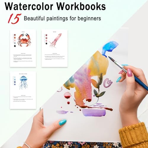Watercolor Workbooks Ocean Animals, 15 Beautiful Paintings for Water Color Book Adult, Watercolor Coloring Book for Beginners, Watercolor Workbook for Adults Teens (Without Palette, Ocean Animals)