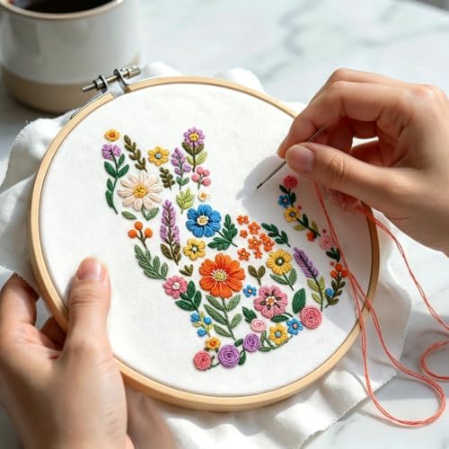 Nuberlic Embroidery Kit for Beginner,Floral Embroidery Practice Kit