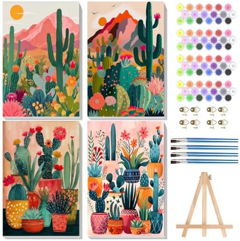 4 Pack Framed Mountain Paint by Numbers Kits for Adults with Easel (8x12in)