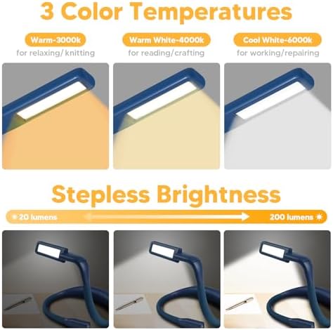 Neck Book Light, 3 Color Stepless Dimming Reading Light for Bed