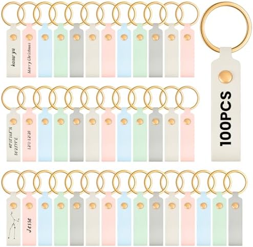 Wavyknot 100 Pcs Leather Keychain Blanks, 3.7 x 0.7 Inches, Vivid Color