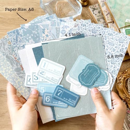 240 Pcs Vintage Floral Scrapbook Paper & Label Journaling Stickers Assorted Set - 6 Pack Mixed Special Textured Paper for Scrapbooking Planner Junk Journal Supplies Collage 4.1x5.8 Inch A6