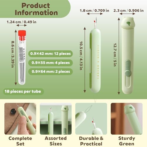 3-in-1 Automatic Needle Threader & Seam Ripper + 2-in-1 Needle Threader Seam Ripper + 18 Needles: Ideal for Hand Quilling & Embroidery Stitch Removal