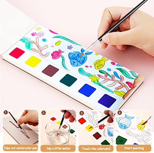 JUNQIU Watercolor Coloring Books for Kids Ages 4-8, Pocket Watercolor Painting Book for Toddlers, Easter Basket Stuffers For Girls Boys, Stocking Stuffers For Kids