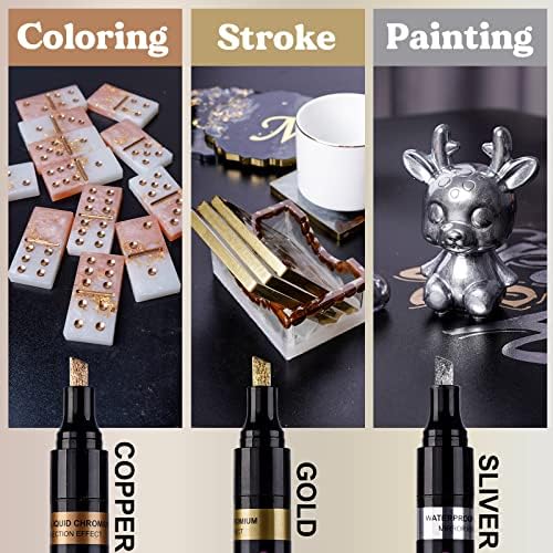 LET'S RESIN Liquid Mirror Chrome Metallic Markers 3 Colors,Reflective Gloss | 2-5mm Larger Application Area, 3 Colors Epoxy Resin Tools for Coloring, Stroke, Painting, DIY Craft